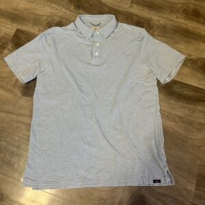 Faherty Light Blue Striped Polo Shirt